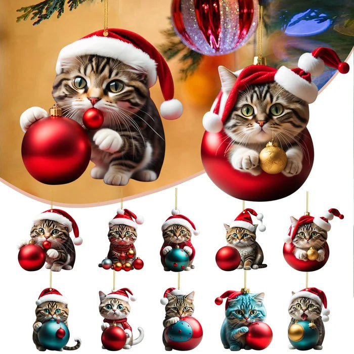 🎄10 Stück😻Katzen-Weihnachtsbaumschmuck✨Hängende Katzendekorationen